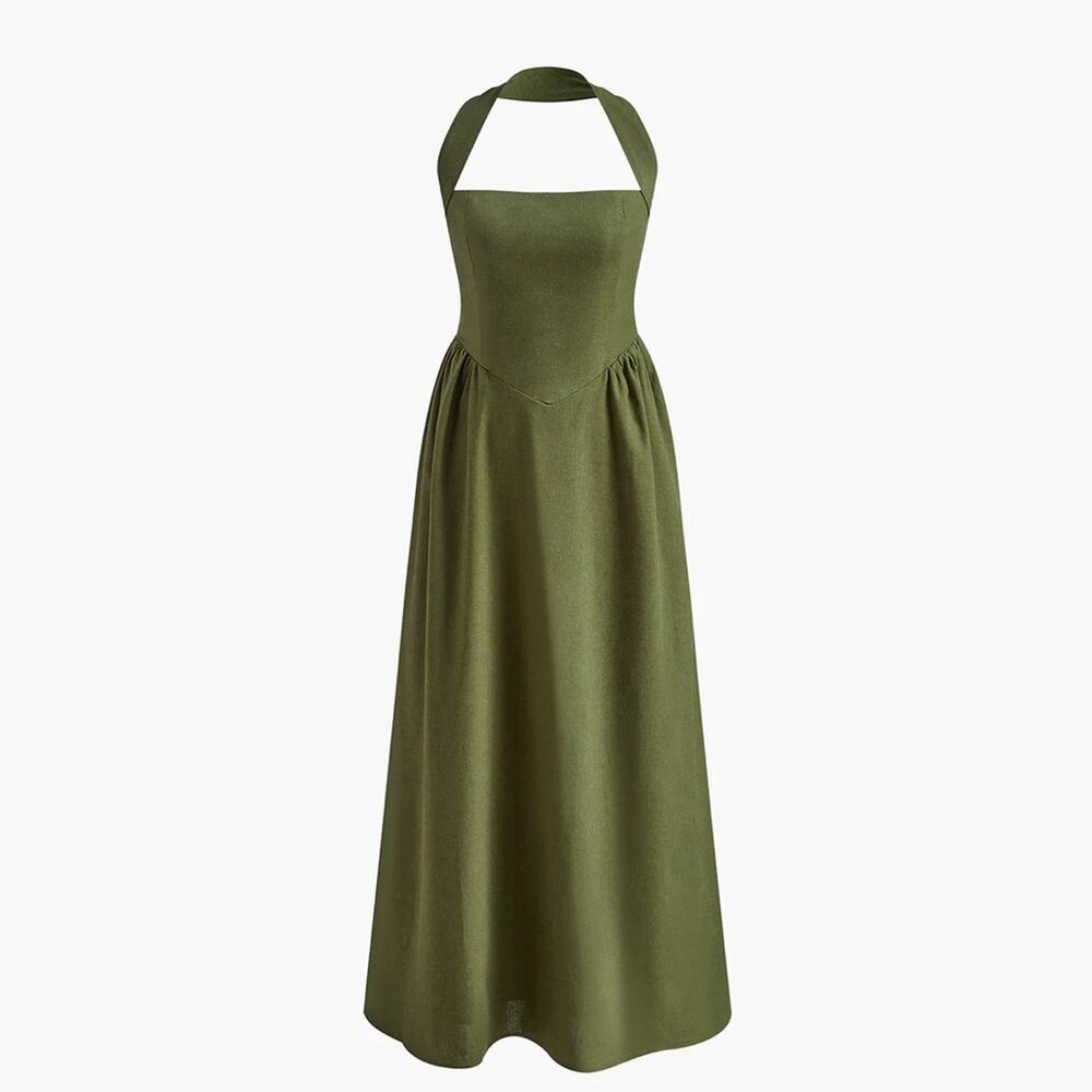 Commense Sage Green Halter Maxi Dress